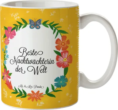 Produktbild von Mr. & Mrs. Panda Becher Nachtwächterin - Geschenk, Teetasse, Kaffeetasse, Kaffeepott, Berufsschule, Abschluss, Tasse, schöne, Rente