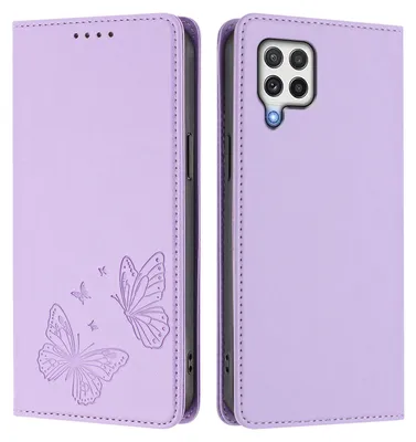 Image de Étui en cuir pour Samsung Galaxy A22 4G, motif papillon en relief, étui portefeuille à rabat avec support, violet clair