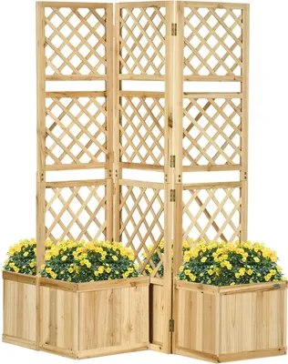 Produktbild von Hochbeet Mit Klappbarem Spalier, Pflanzkasten Mit Sichtschutz, 133 X 165 Cm Raumteiler Mit 4 Blumenkasten, Raumtrenner Für Balkon