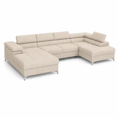 Produktbild von MICHAEL-ANGELO U-Form Ottomane Links Wohnlandschaft 345 x 90 x 202 x 202 cm, mit Bettkasten in Beige/Creme, KI-generiertes Bild