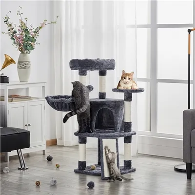 Produktbild von Yaheetech Kratzbaum Kleine Katzenbaum Katzenkratzbaum mit Katzenhöhle Kratzbrett Stabil Katzenhaus für Katzen, Dunkelgrau
