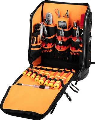 Produktbild von NEO TOOLS Elektriker Werkzeugrucksack 31-tlg. - mit Werkzeugen für einen Elektriker | 26 Taschen, Mobiles und Langlebiges Elektriker Werkzeug Set