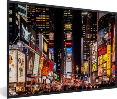 Produktbild von MuchoWow® Gerahmtes Poster Times Square - Werbetafeln - Nacht 90x60 cm - Poster mit Schwarzem Bilderrahmen Wandposter Rahmen Foto Bilder - Fotorahmen - Foto-Plakat