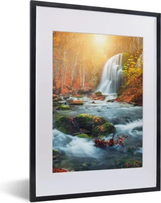 Produktbild von MuchoWow® Gerahmtes Poster Wasserfall - Sonne - Herbst 30x40 cm - Poster mit Schwarzem Bilderrahmen Wandposter Rahmen Foto Bilder - Wandposter Schlafzimmer