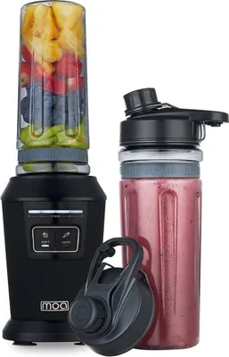 Produktbild von MOA Standmixer - Smoothie Maker mit 2 Tritan-Bechern à 600ml - Mini Mixer To Go - 800W - Edelstahl - Schwarz