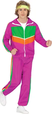 Produktbild von 80s Sport Karneval Retro Kostüm Violett Grün Orange Spaßig Neon Trainingsanzug Fitness Cooler Look, Größe: 48 - 50 (M) Farbe: Pink