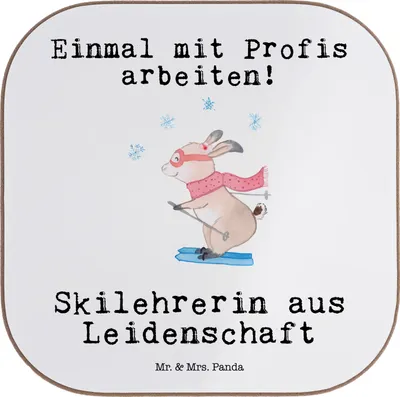 Produktbild von Mr. & Mrs. Panda Untersetzer für Gläser Skilehrerin Leidenschaft - Weiß - Geschenk, Coaster, gläseruntersetzer, Tischuntersetzer, Tassenuntersetzer, Glas