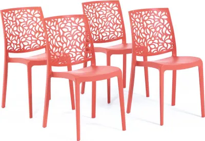 Immagine prodotto di set di 4 sedie impilabili in polipropilene con fibra di vetro per esterni e giardino, bar e ristorante, cucina dal design moderno - ANNA - Coral