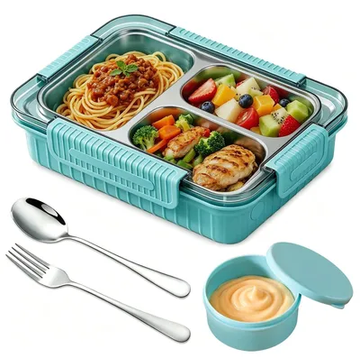 Productafbeelding van Solidchoice - Roestvrijstalen Lunchbox met 3 Vakken en Deksel