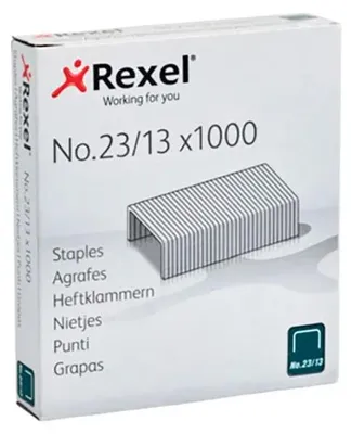 Obrázek produktu pro Rexel No.23/13mm, Balík svorek, 1,3 cm, 1000 svorek, No. 23/13, Ocel, Stříbrná