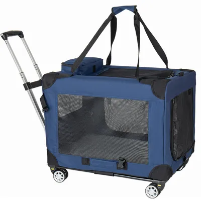 Productafbeelding van Opvouwbare Honden Transportbox 60 cm - Met Wielen - 3 Deuren - Reisbench