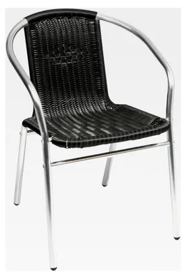 Produktbild von Aluminium Bistrostuhl mit Polyrattan-Geflecht, stapelbar, Gartenstuhl in Silber/Schwarz