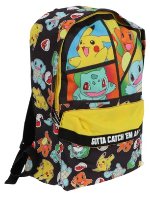 Produktbild von Nintendo Pokémon Rucksack mit Pikachu, Charmander, Bulbasaur, Squirtle Motiven, 42x30x18 cm
