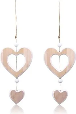 Produktbild von 2Stück Fensterdeko Hängend Holz Dekoherz Fensterdeko Dekoanhänger,Herz Deko Holz Anhänger Hängende,Deko Herzen zum Aufhängen,Holzherzen Hängedeko Fenster Deko Hängen für Hochzeit/Wohnzimmer Dekohänger