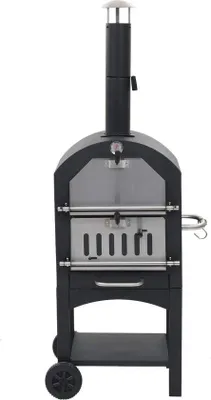 Obrázok produktu pre Pizzaofen Famanu na drevo alebo uhlie s pizzovým kameňom – čierna farba, výška 157 cm