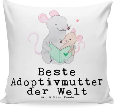 Produktbild von Mr. & Mrs. Panda Kuschel Kissen Maus Beste Adoptivmutter der Welt - Weiß - Geschenk, Dankeschön, bedruckt, Dekokissen Sofa, Danke, Mama, 40x40, Couchkissen, Geschenkidee