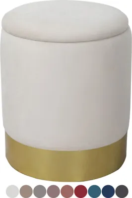 Produktbild von Soma Samthocker Sitzhocker Samt Pouf Sitzpouf Velour Hocker Hochwertig mit Stauraum u. Deckel Ø 31 H 38 c (BxHxL) 31 x 38 x 31 cm creme weiß