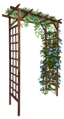 Produktbild von Gartenbogen aus massivem Tannenholz - Pergola für Kletterpflanzen - Flaches Dach - Verkohlte Holzoptik - Für Garten und Hochzeit - Dunkelbraun