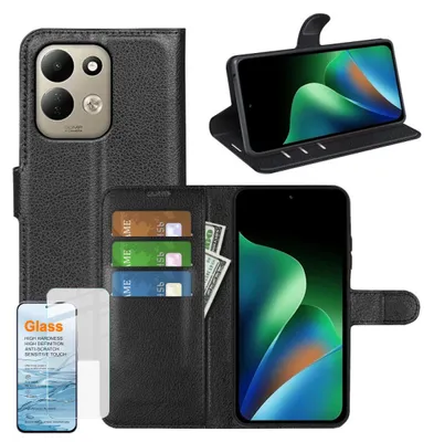 Image de Coque de protection pratique + film de protection en verre trempé 9H pour Xiaomi Redmi 17 5G / 4G, type étui portefeuille rabattable
