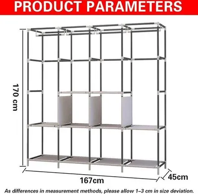 Produktbild von Famanu Tragbarer Kleiderschrank mit 6 Ablageflächen, 4 Kleiderstangen und 4 Seitentaschen, Schwarz - Platzsparende Kleideraufbewahrung