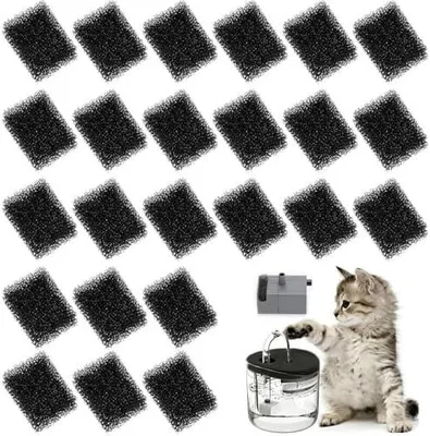 Produktbild von 24 Stück Haustierbrunnenfilter, Katzenbrunnen filter ersatz Ersetzte Schaumstofffilter für Katze Hund Wasser Dispenser Filter, Filter für Katzenbrunnen passend für PETKIT Eversweet 3 Pro, Schwarz