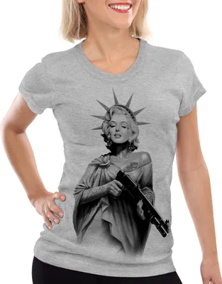 Produktbild von style3 Marilyn Liberty Tattoo T-Shirt Damen freiheitsstatue USA new york, Farbe:Grau meliert, Größe:L