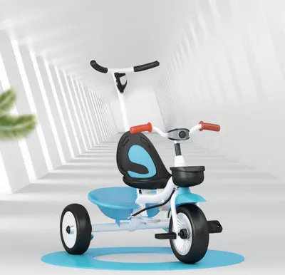 Produktbild von Kinder Dreirad Lenkstange Schalensitz Sicherheitsgurt Kinderdreirad Fahrrad ,Weiß und blau