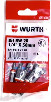Produktbild von Würth 5x RW® 20 Bit 1/4 Zoll x 50mm lange Ausführung Bits RW® 20 Antrieb ASSY Schrauben 06147120