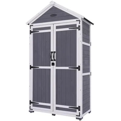 Produktbild von HOMAVO Gerätehaus Holz mit UV-Schutz Pultdach, Gartenhaus Holz mit Boden, 99.3 × 56.5 × 178 cm, Geräteschuppen für Garten, Terrasse, Hinterhof, Rasen