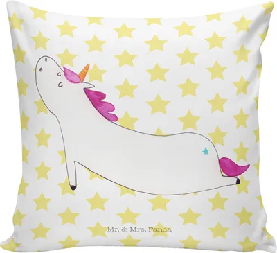 Produktbild von Mr. & Mrs. Panda Kissen 40x40 Einhorn Yoga - Weiß - Geschenk, Dekokissen, Deko, Namaste, Yogamatte, Polster, Süß, Sport, Unicorn, kuschelkissen, Einhörner