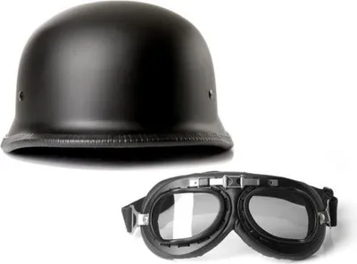 Zdjęcie produktu dla Kask półkulisty typu "chopper", model "Brain Cap", niemieckiej firmy CMX, kolor czarny, z okularami motocyklowymi, rozmiar L