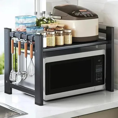 Produktbild von Ausziehbares Mikrowellenregal - platzsparend - 1 Stück - schwarz - Kohlenstoffstahl