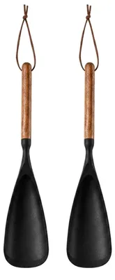 Image de Elzusha - Ensemble de 2 cuillères de cuisine en silicone avec manche en bois, résistantes à la chaleur