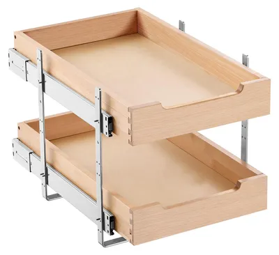 Immagine prodotto di VEVOR scaffale estraibile a 2 livelli per armadietti e cassettiere, fondo del cassetto scorrevole in legno e montaggio laterale, per cucina bagno