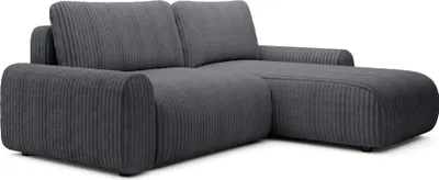 Image de Selsey Lelu - Canapé d'angle en L avec fonction sommeil, coffre de lit et velours côtelé, réversible, gris foncé
