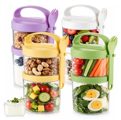 Müslibecher To Go 4er-Set, 360 + 560 ml, mit Löffel