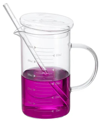 Glas-Messbecher 500 ml, Borosilikatglas, mit Deckel & Strohhalm