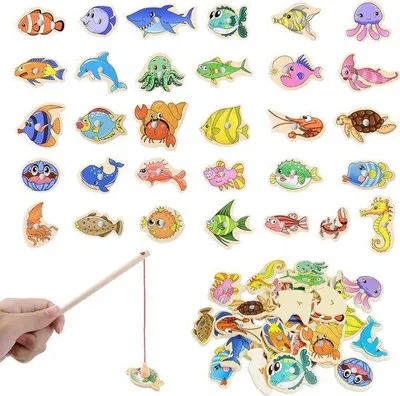 Produktbild von Holz Angelspiel Magnetisch 31 Fische 2 Angeln Spielset für Kinder ab 3 Jahren