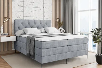 Produktbild von ALTDECOR Boxspringbett mit Schwarz Füßen, Matratze und Lattenrost, Topper, Polsterbett mit Bettkasten, Bett mit Stauraum H3- und H4- Matratze, Doppelbett -MIRAGE-FC KING-160x200 - Grau Casablanca