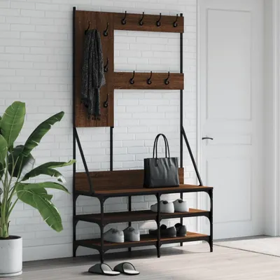 Image de 2025 cloris Portemanteau avec porte-chaussures aspect chêne brun 100x40x184 cm - Portemanteau Sale9665579 1parcel