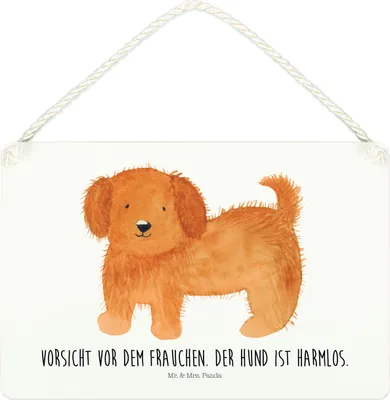 Produktbild von Mr. & Mrs. Panda Deko Schild Hund Flauschig DIN A4 - Weiß - Geschenk, Hunde, Witzig, Wandbild, Holz, Türschild, Sprüche, Holzschild, Hundespruch, wandtafel