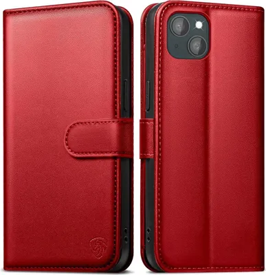Produktbild von EASDNB iPhone 15 Handyhülle Rot Lederhülle 6 Kartenfächer RFID Schutz Standfunktion