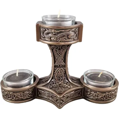Produktbild von 3er Teelicht "Mjolnir" Thor's Hammer, bronziert