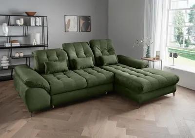 Produktbild von Polsterecke >Devland< Schlaffunktion, Stauraum, Cord moosgrün - 273x105x189cm (BxHxT)