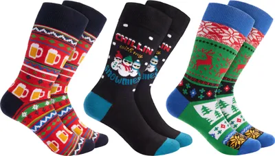 Produktbild von BRUBAKER 3 Paar Weihnachtssocken - Lustige Socken für Damen und Herren - Bunt, Chillin with my Snowmies und Xmas Bier, Größe 41-45