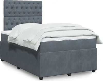 Produktbild von Design Boxspringbett mit Matratze Dunkelgrau 120x200 cm Samt, Klassische Betten 2024 Neu