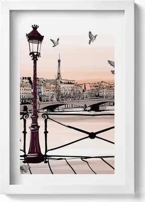 Produktbild von Sonnenuntergang über der Seine– Wandbild mit Rahmen – Gerahmtes Bild  – Wanddekoration – 20x30 cm – Weiß