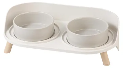 Produktbild von Katzennapf Keramik erhöht mit Ständer Doppelnapf 2 x 320 ml Grau
