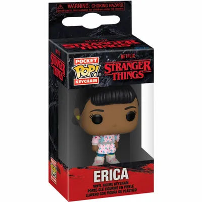 A Funko Pocket POP! Keychain of Erica from Stranger Things, displayed in its original packaging.
