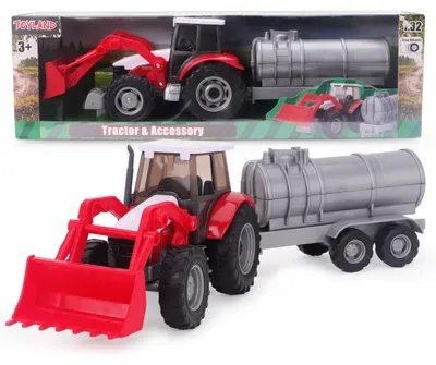 Produktbild von Traktor-Spielzeug – Mit Frontlader und Tankauflieger – 1:32 – Rot – 36 cm